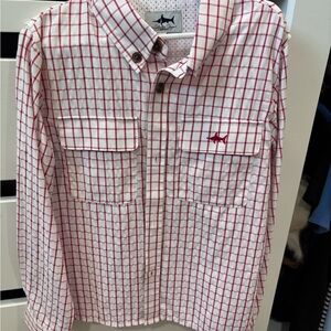 Kids Red and White Checkered Button-Up fishing Shirt